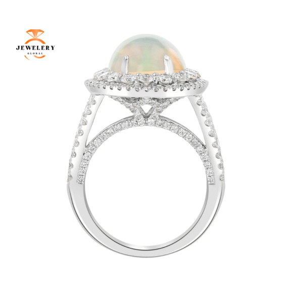 JULEVE 5.37 CT FIRE OPAL & 2.11 CTW DIAMOND DOUBLE HALO RING - Image 3
