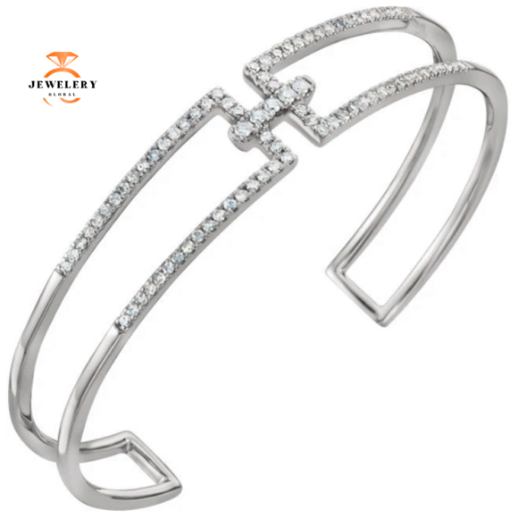 14KT White Gold 3/4 CTW Diamond Cuff Bracelet - Image 2