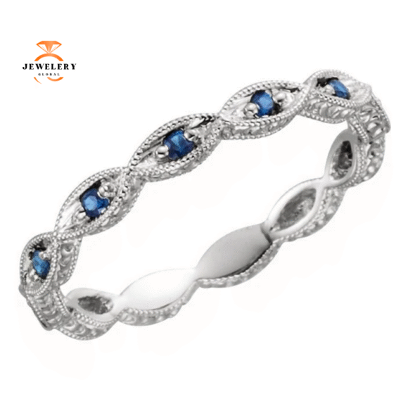 14KT WHITE GOLD BLUE SAPPHIRE ANNIVERSARY BAND