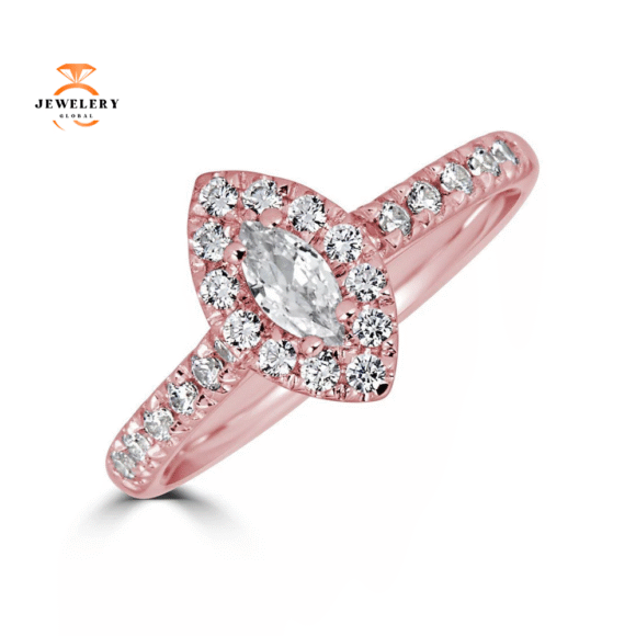 JULEVE 14KT GOLD 1/2 CTW DIAMOND MARQUISE HALO RING - Image 5