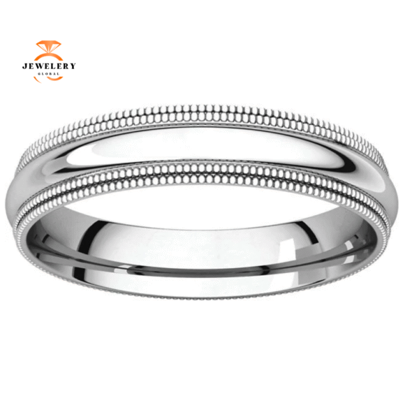 WOMEN'S PLATINUM 4MM DOUBLE MILGRAIN COMFORT FIT WEDDING BAND - Image 3