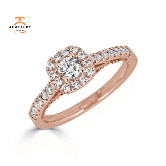 JULEVE 14KT GOLD 1/2 CTW DIAMOND MILGRAIN CUSHION HALO RING - Image 4