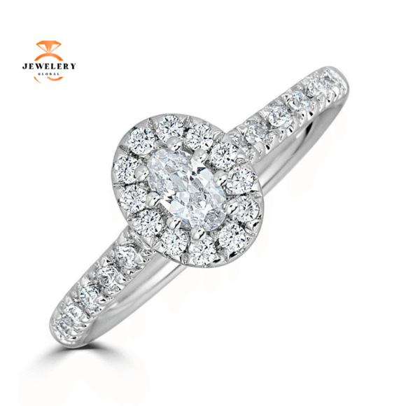 JULEVE 14KT GOLD 1/2 CTW DIAMOND OVAL HALO RING
