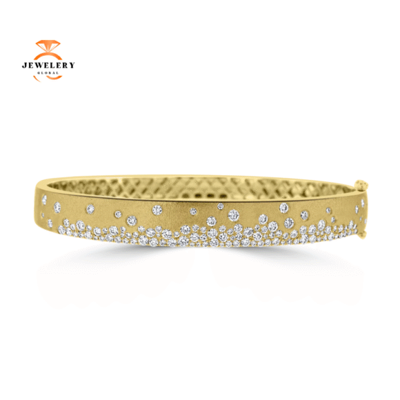 14KT YELLOW GOLD 1.88CTW DIAMOND SATIN BANGLE BRACELET - Image 2