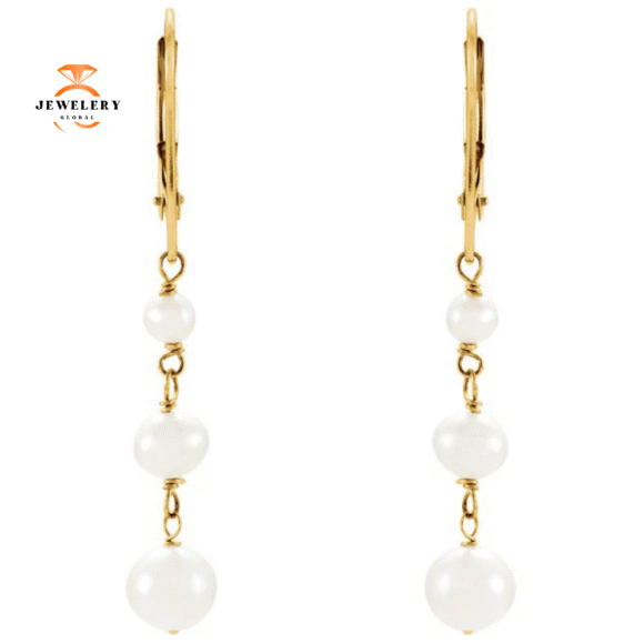 14KT YELLOW GOLD FRESHWATER CULTURED PEARL EARRINGS - Image 2
