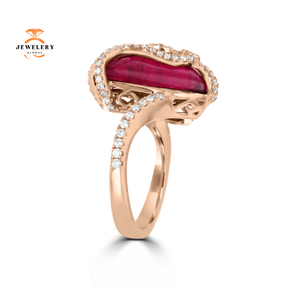 18KT Rose Gold 11.89 CT Rubellite & .65 CTW Diamond Freeform Ring - Image 2
