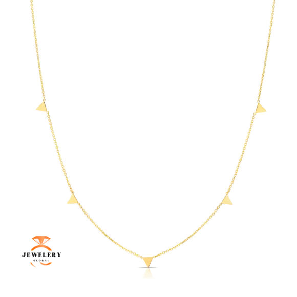 EMILIQUE 14 KARAT YELLOW GOLD DANGLE 5 TRIANGLE STATION NECKLACE