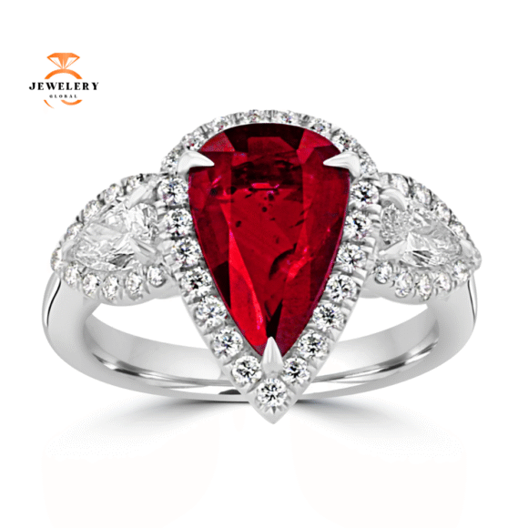 JULEVE 18KT WHITE GOLD 3.30CT RUBY & 0.89CT DIAMOND RING