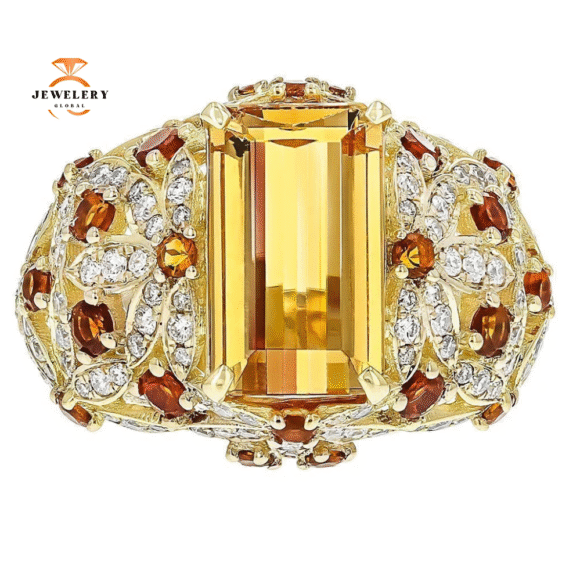 JULEVE TOPAZ, CITRINE & DIAMOND FLORAL RING