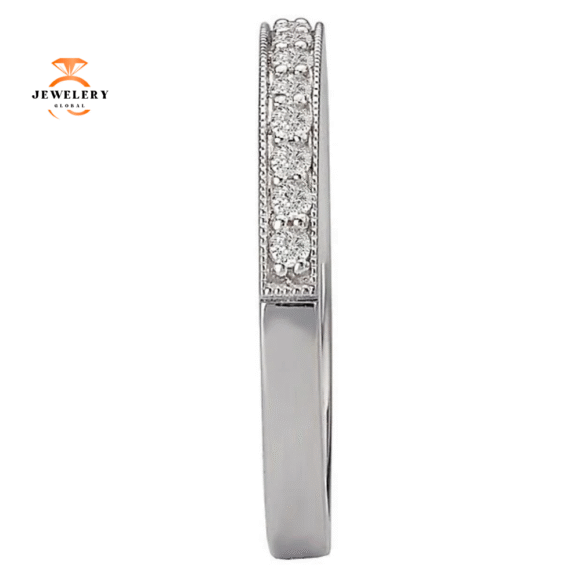 14KT WHITE GOLD 1/5 CTW DIAMOND 14 STONE MILGRAIN BAND - Image 3