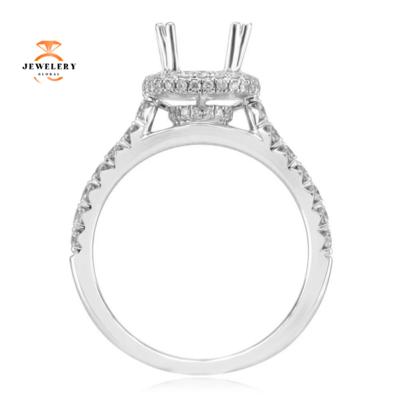 14KT White Gold 2/3 CTW Diamond Halo Setting for 1 CT Round - Image 2