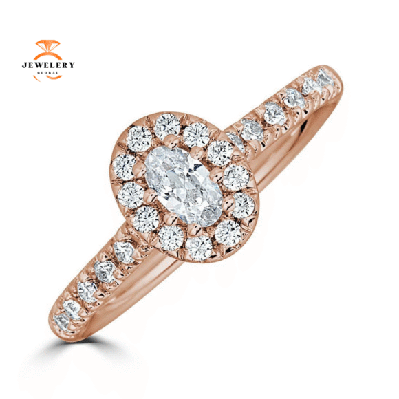 JULEVE 14KT GOLD 1/2 CTW DIAMOND OVAL HALO RING - Image 3