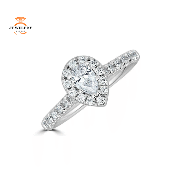 JULEVE 14KT GOLD 1/2 CTW DIAMOND PEAR HALO RING