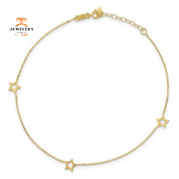 14KT YELLOW GOLD OPEN STAR ANKLET