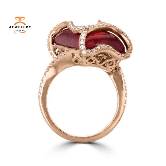 18KT Rose Gold 11.89 CT Rubellite & .65 CTW Diamond Freeform Ring - Image 3