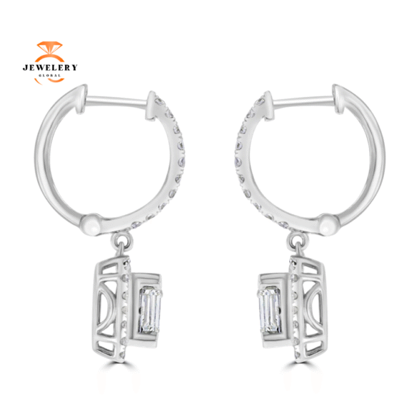 18KT WHITE GOLD 1.23 CTW DIAMOND HALO DROP EARRINGS - Image 3