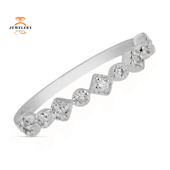 EMILIQUE 14KT GOLD 0.10 CTW DIAMOND SQUARE & ROUND STACKABLE RING - Image 3