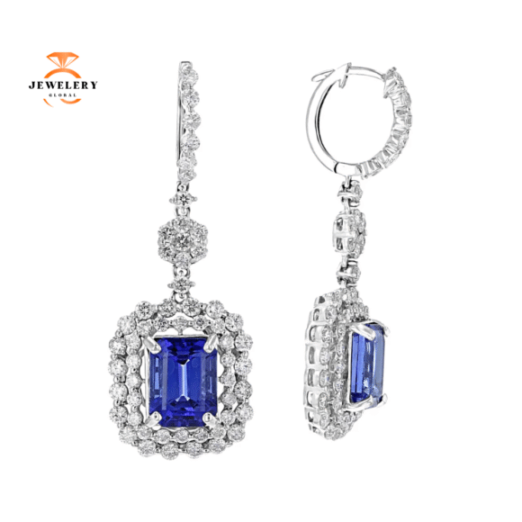 JULEVE 5.41 CTW TANZANITE & .71 CTW DIAMOND CLUSTER HALO EARRINGS