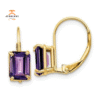 14KT YELLOW GOLD 7X5MM EMERALD CUT AMETHYST LEVERBACK EARRINGS