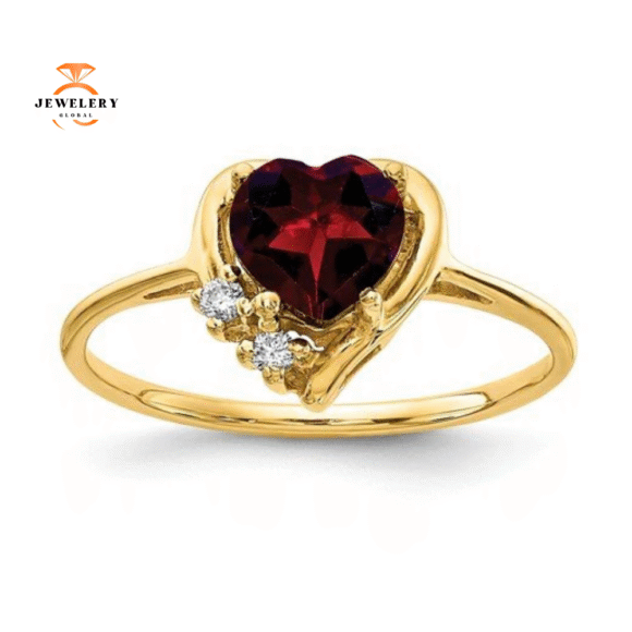 14KT YELLOW GOLD GARNET & DIAMOND RING