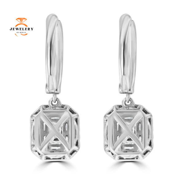 18KT WHITE GOLD 1.23 CTW DIAMOND HALO DROP EARRINGS - Image 4