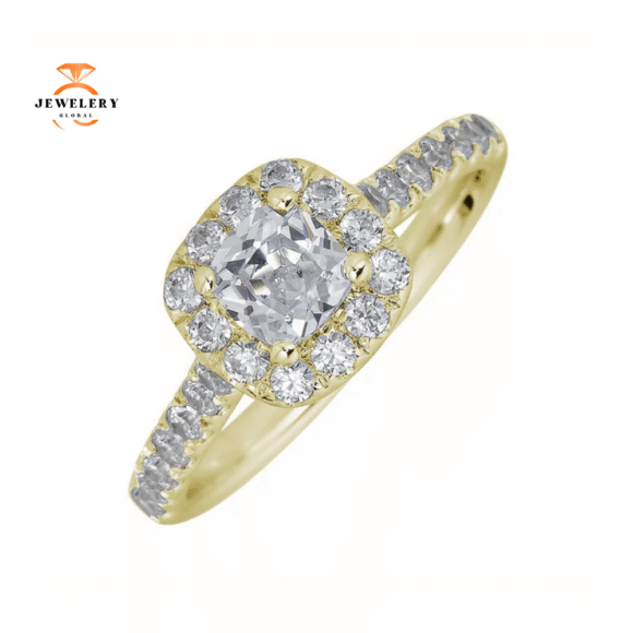 JULEVE 14KT GOLD 1 CTW DIAMOND CUSHION HALO RING