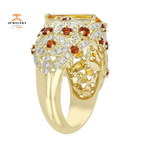 JULEVE TOPAZ, CITRINE & DIAMOND FLORAL RING - Image 3