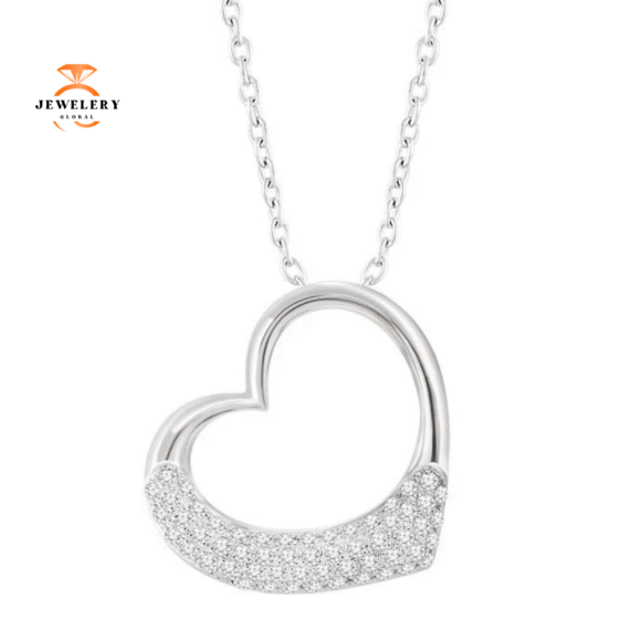 14KT WHITE GOLD 1/5 CTW DIAMOND 16-18" HEART NECKLACE