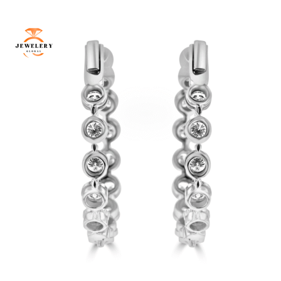 14KT WHITE GOLD 2.02 CTW DIAMOND HOOP EARRINGS - Image 3