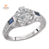 18KT 5/8 CTW SAPPHIRE & 1/6 CTW DIAMOND VINTAGE SETTING FOR 1 CT ROUND