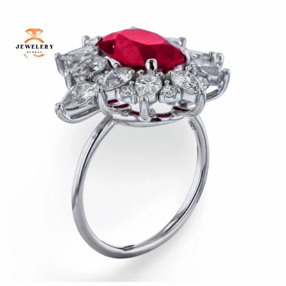 18KT WHITE GOLD 4.09CT GIA RUBY & 2.04CT DIAMOND HALO RING - Image 2