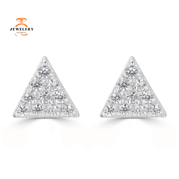 EMILIQUE 14KT GOLD 0.10 CTW DIAMOND TRIANGLE STUD EARRINGS