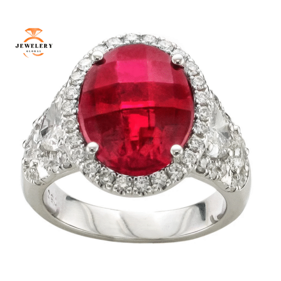 Juleve 5.71 CT Rubellite & 1.70 CTW Diamond Halo Ring