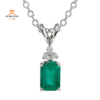 14KT WHITE GOLD EMERALD & DIAMOND 18" NECKLACE