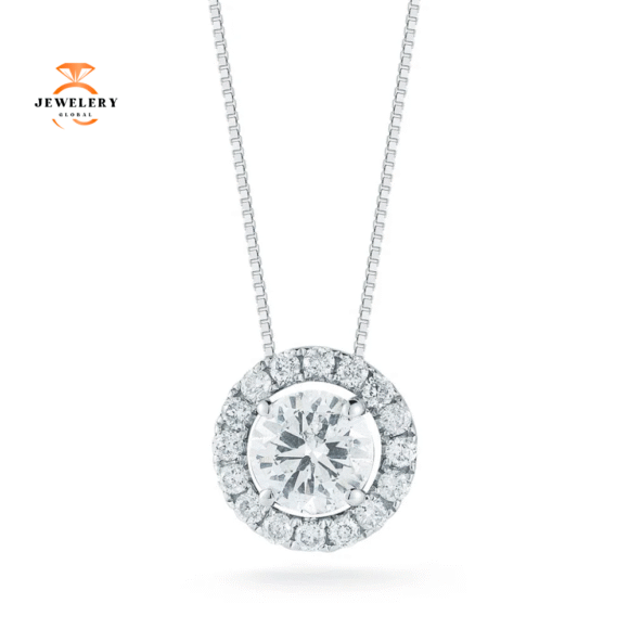 14KT WHITE GOLD 1/2 CTW DIAMOND HALO PENDANT NECKLACE