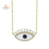 14KT Yellow Gold .94 CT Onyx & Mother of Pearl & .29 CTW Diamond Eye Necklace