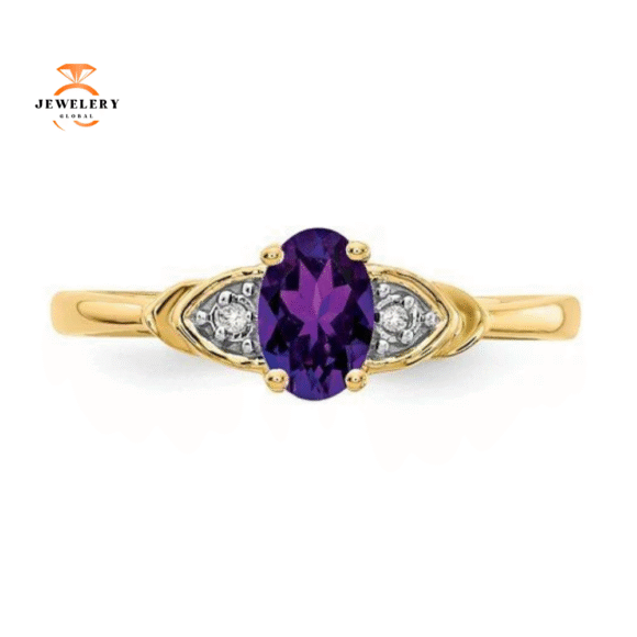 14KT YELLOW GOLD OVAL AMETHYST AND DIAMOND RING