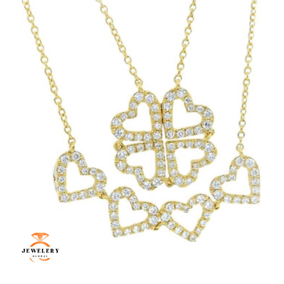 18 KARAT YELLOW GOLD CONVERSION CLOVER & HEARTS DIAMOND NECKLACE