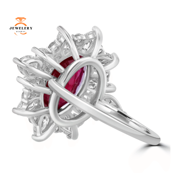 18KT WHITE GOLD 4.09CT GIA RUBY & 2.04CT DIAMOND HALO RING - Image 3