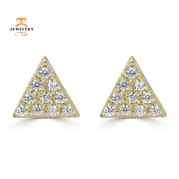 EMILIQUE 14KT GOLD 0.10 CTW DIAMOND TRIANGLE STUD EARRINGS - Image 2