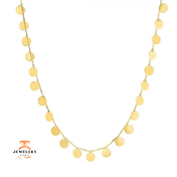 EMILIQUE 14KT YELLOW GOLD ROUND DISC STATION CHOCKER NECKLACE