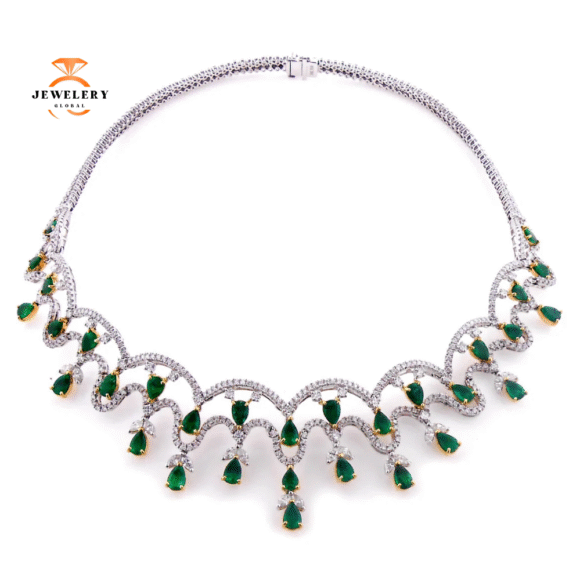 JULEVE 12.13 CTW EMERALD & 12.55 CTW DIAMOND NECKLACE