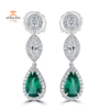 JULEVE 18KT WHITE GOLD 3.32 CTW EMERALD & 1.73 CTW DIAMOND HALO DROP EARRINGS