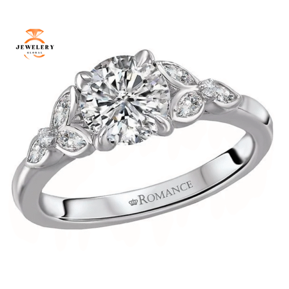 14KT WHITE GOLD 1/4 CTW DIAMOND BEZEL LEAF SETTING FOR 1 CT ROUND