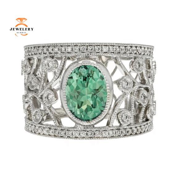JULEVE TOURMALINE & DIAMOND FILIGREE RING