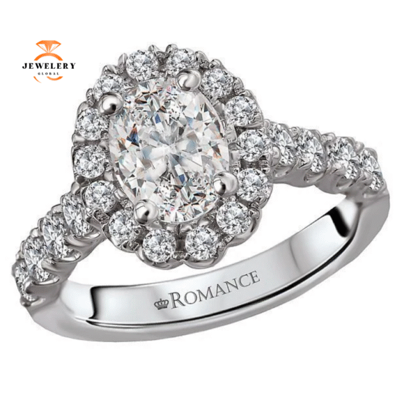14KT White Gold 3/4 CTW Diamond Oval Halo Setting for 1.25 CT Oval