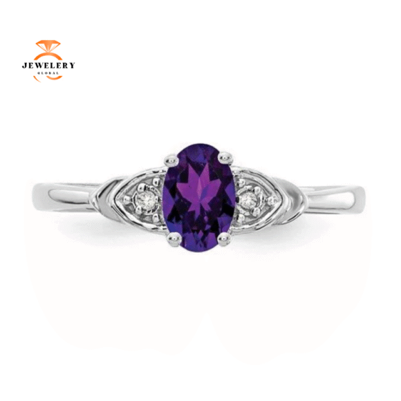 14KT WHITE GOLD OVAL AMETHYST AND DIAMOND RING