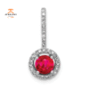 14KT WHITE GOLD RUBY AND ROUND DIAMOND HALO PENDANT