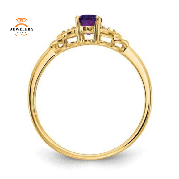 14KT YELLOW GOLD OVAL AMETHYST AND DIAMOND RING - Image 3