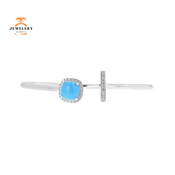 18KT WHITE GOLD 2.10 CT TURQUOISE & 0.22 CTW DIAMOND CUFF BRACELET